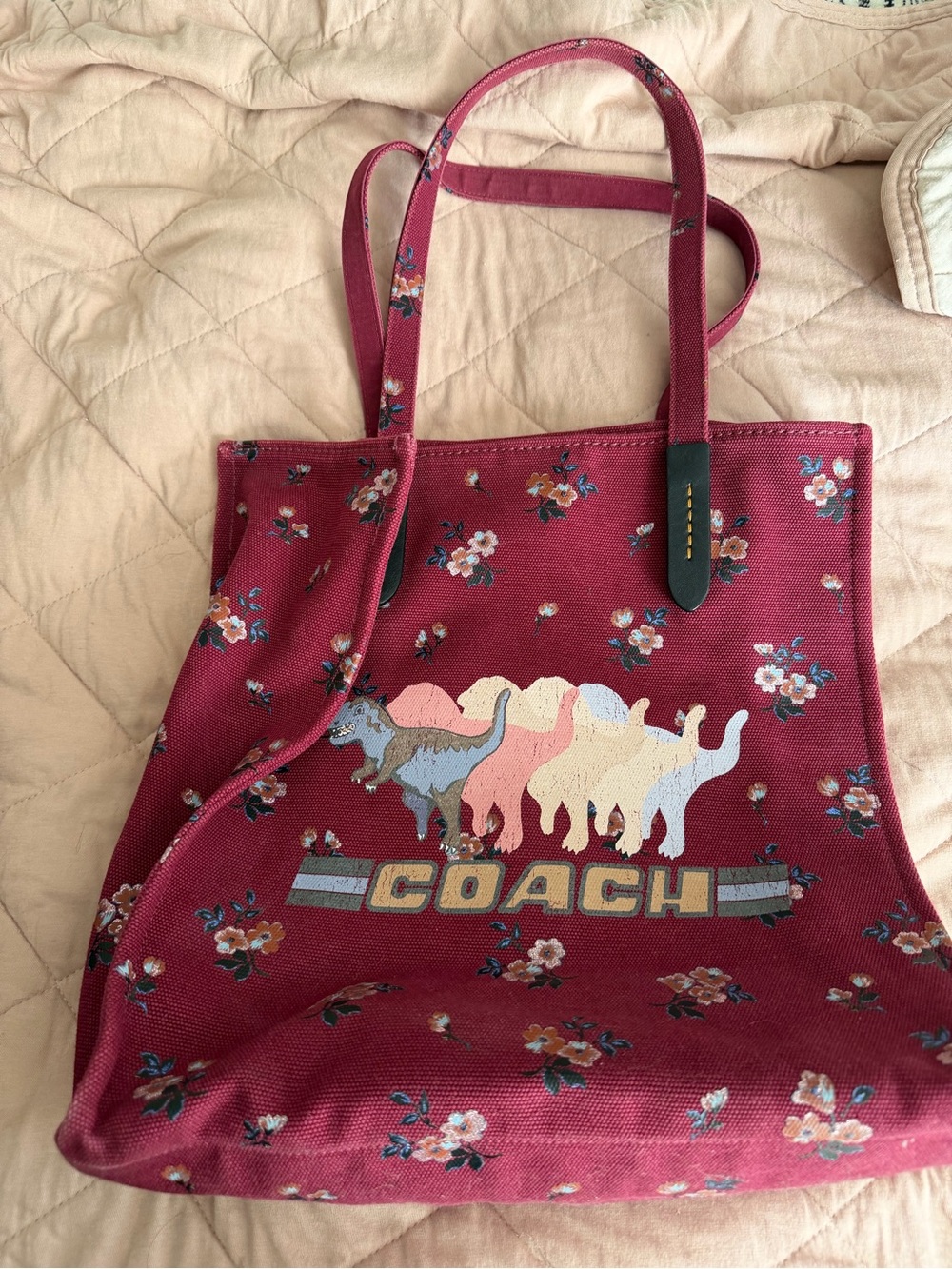 Coach Wine Floral Tote with Rexy Parade Graphic
